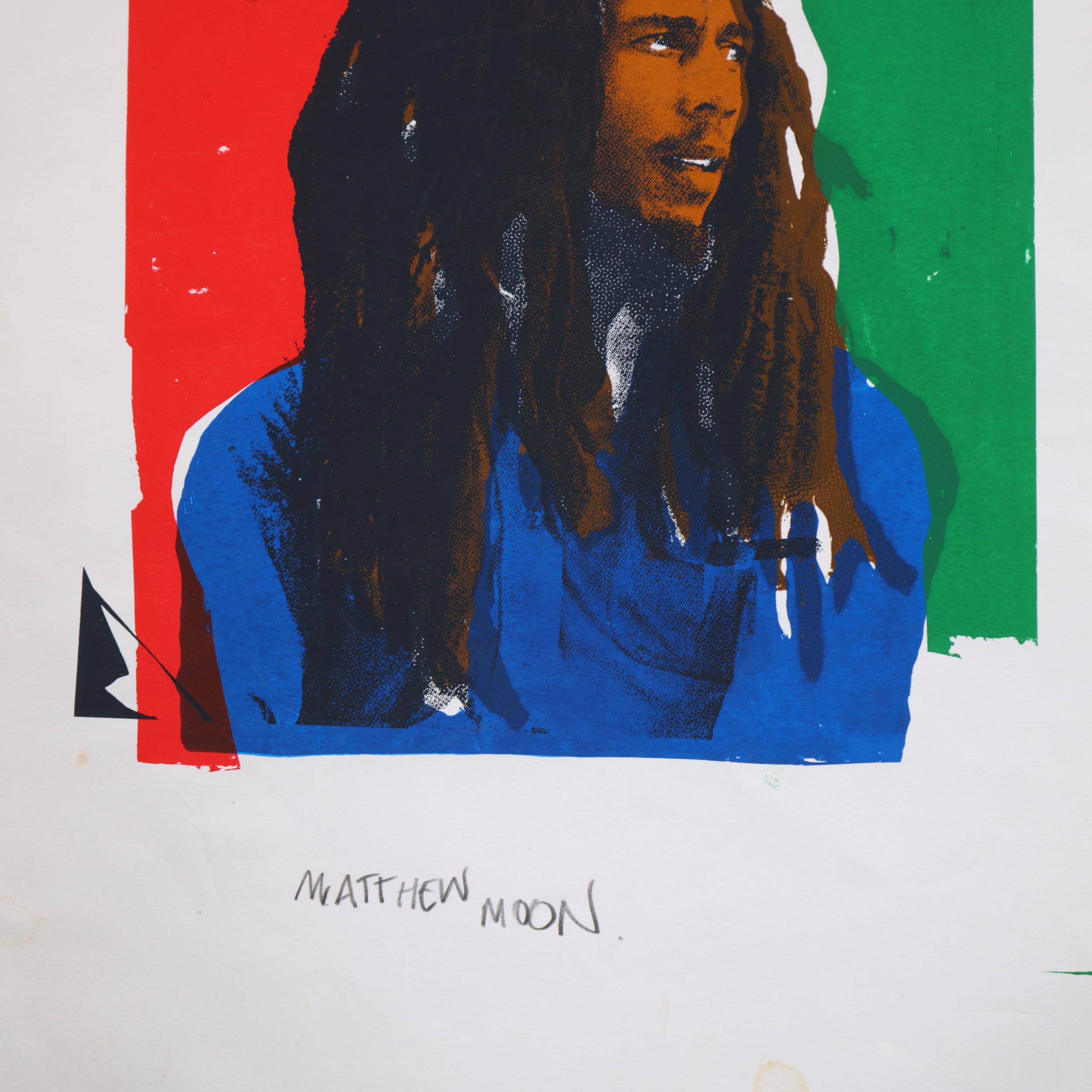 MATTHEW MOON, a screen print of Bob Marley, signed in pencil, 57 x36.5cm, unframed - Image 3 of 3