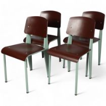 JEAN PROUVE - A set of four Vitra Standard SP chairs, marron seat on mint base, with maker's