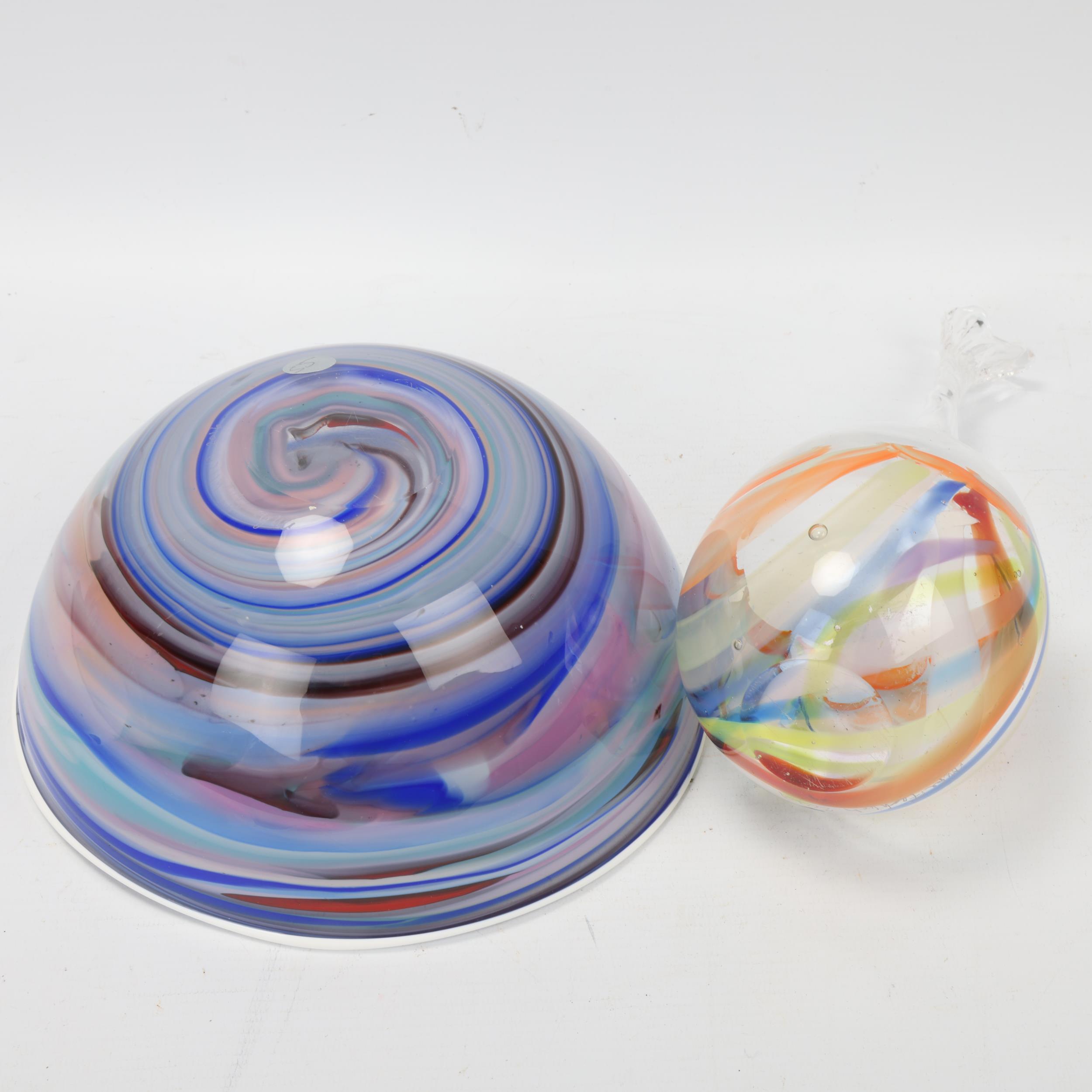 MIKE FROHLICH, a studio glass vase and bowl, with swirled colour glass interior, both signed and - Image 3 of 3