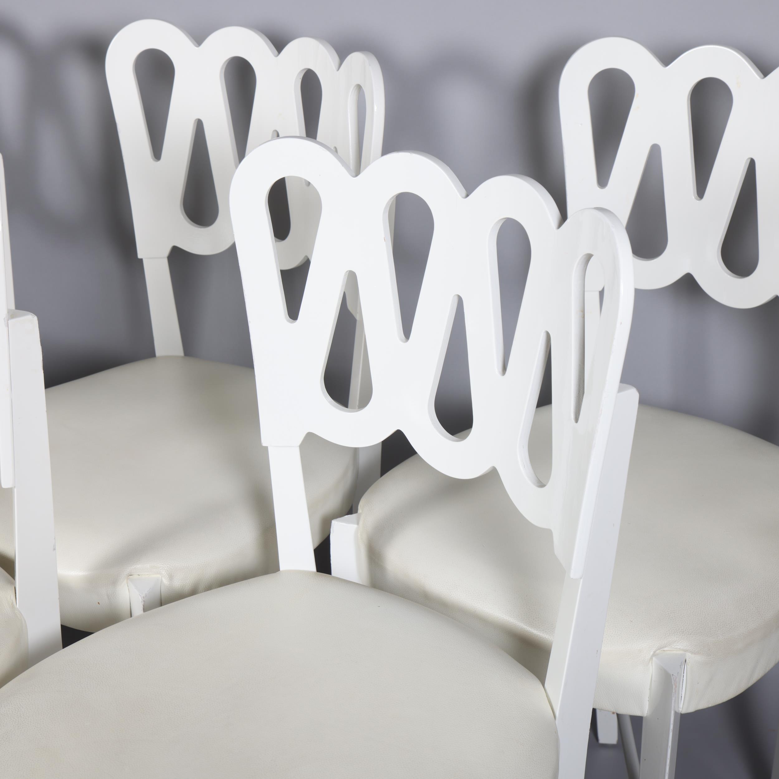 GIO PONTI, Italy, a set of 6 Montina 969 chairs in white lacquered wood with leather upholstery, - Image 2 of 3