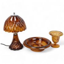 A GEORGE DAVIDSON cloud glass Good Companion lamp together with cloud glass bowl and vase, lamp