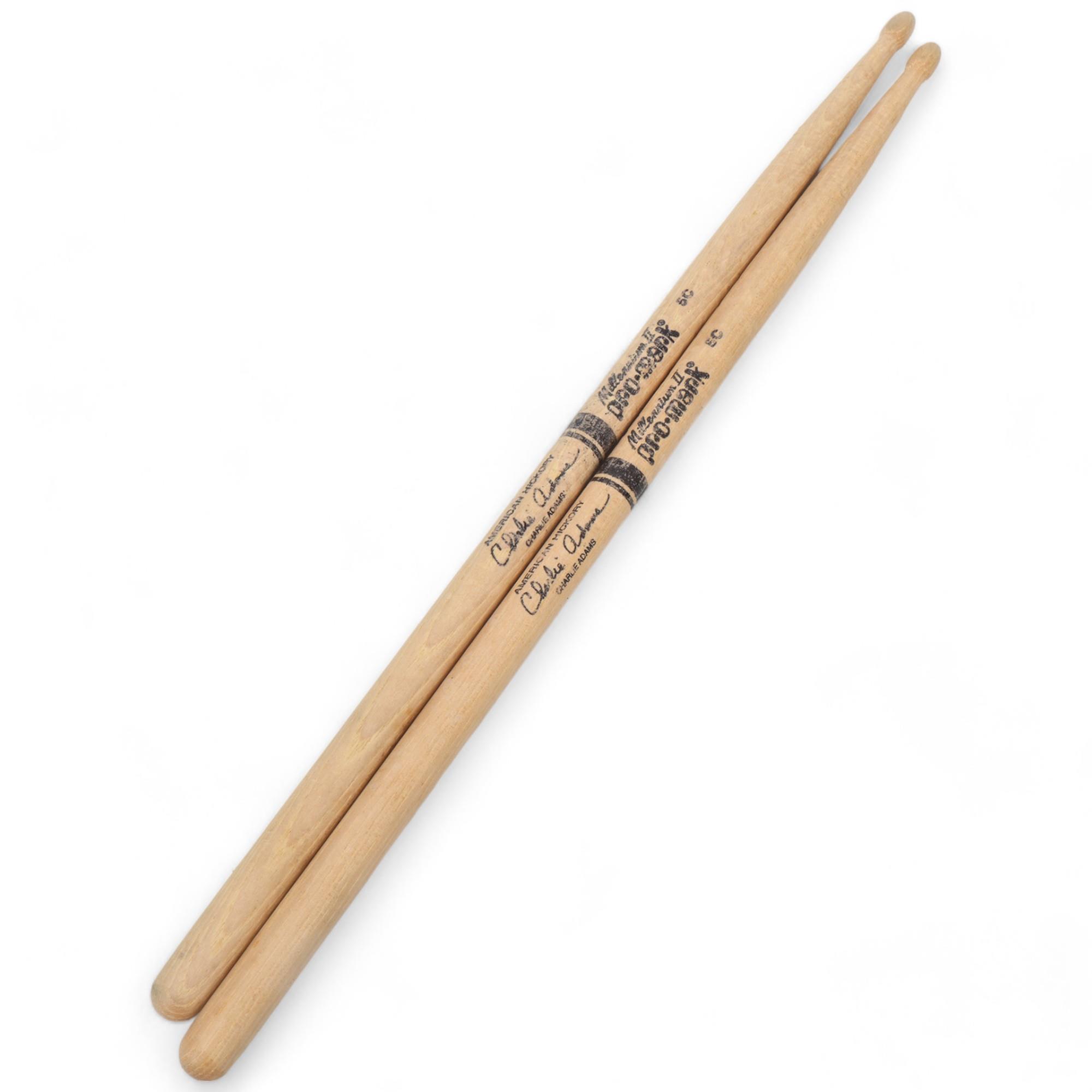 Two USED PROMARK 'CHARLIE ADAMS 5C' Hickory DRUMSTICKS belonging to MITCH MITCHELL