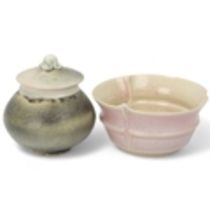 DAVID JAMES WHITE (1934-2011), a porcelain pink and dolomite glazed bowl together with a porcelain
