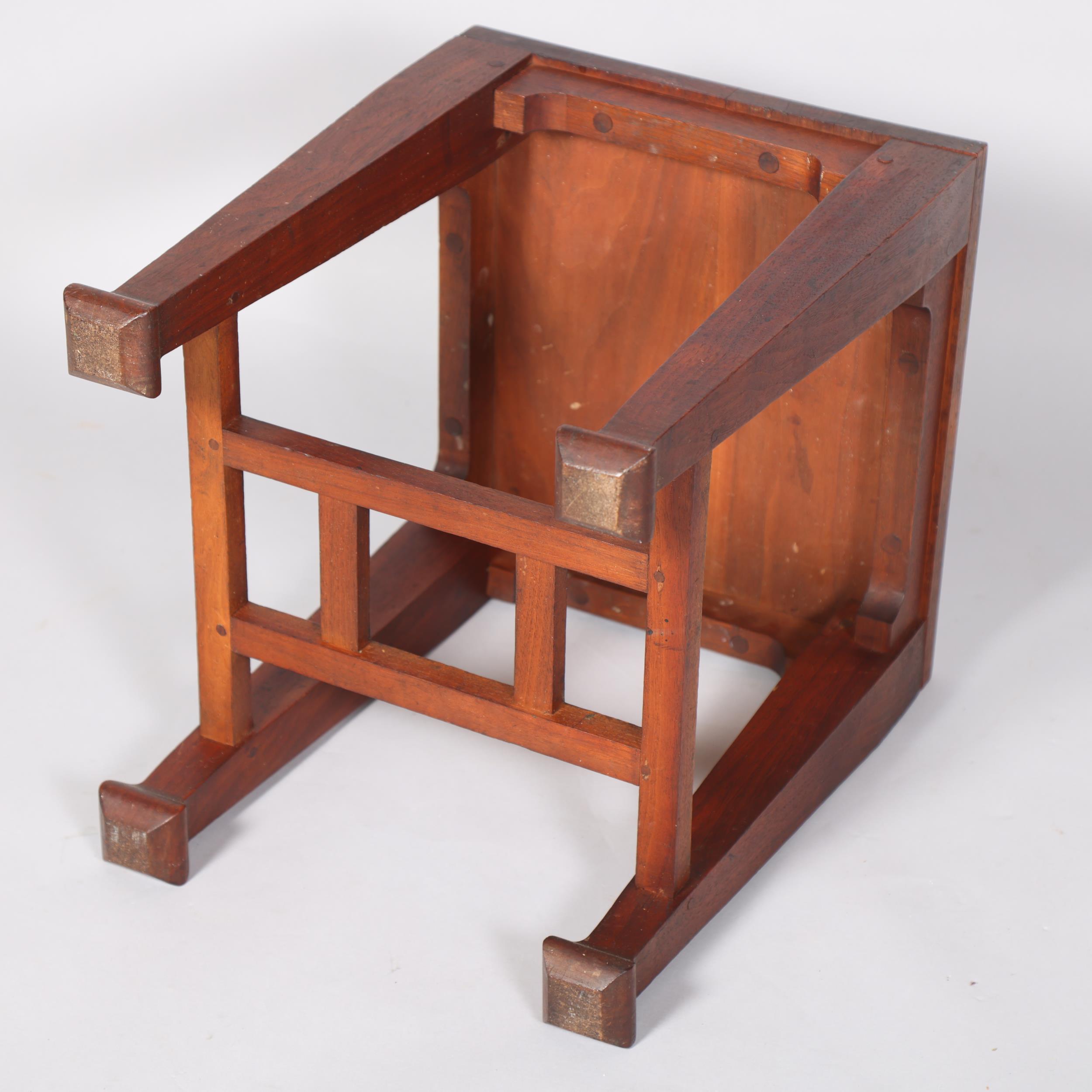 A mahogany Arts and Crafts side table, height 45cm, top 35 x 38cm Some historic woodworm in top, - Image 3 of 3