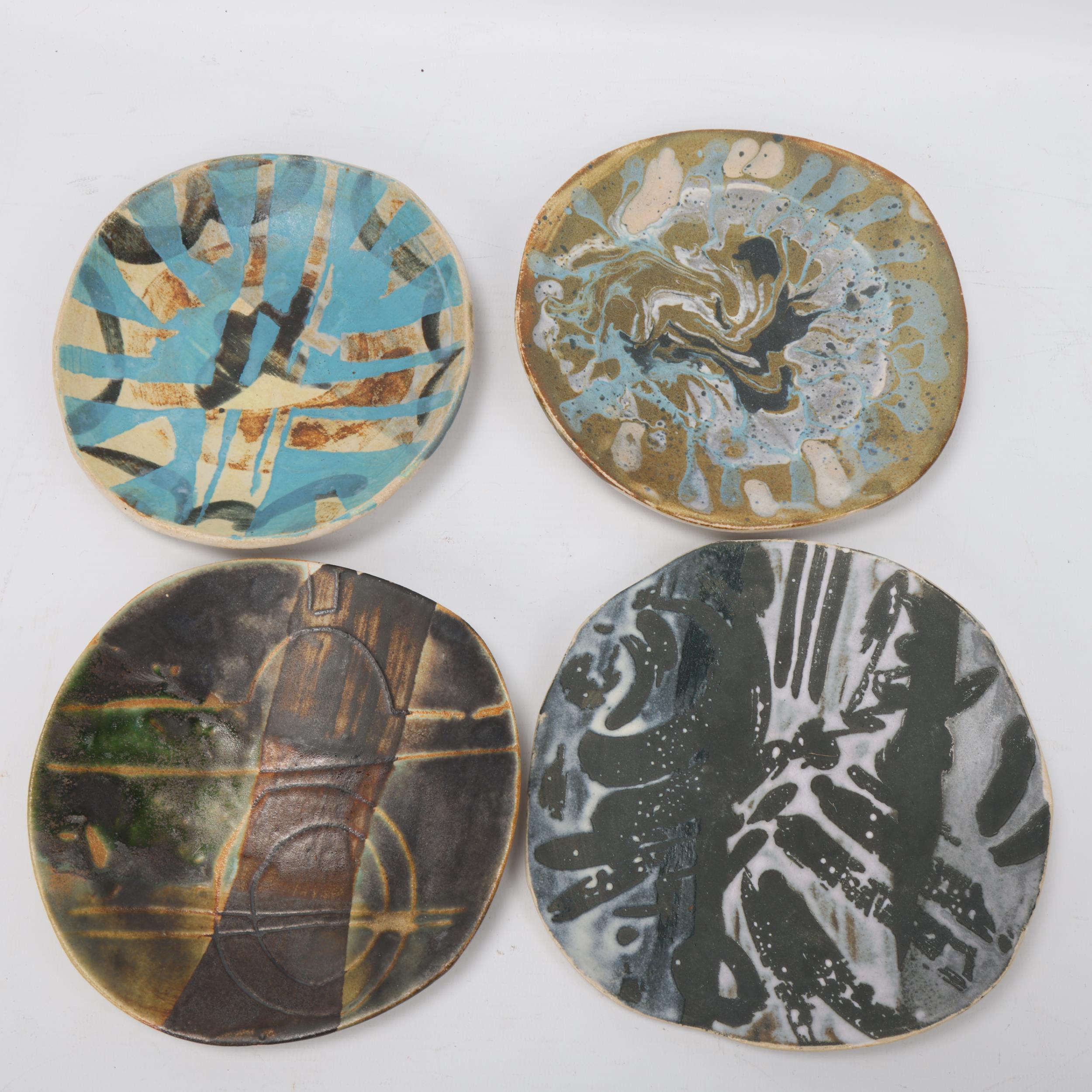 JANE ABBOTT , a set of 5 slab ceramic plates, glaze notes to back, largest diameter 17cm Good - Image 2 of 3