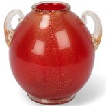 ARCHIMEDE SEGUSO for Seguso Vetri d’Arte, glass vase Murano 1940’s globe shape in red glass with
