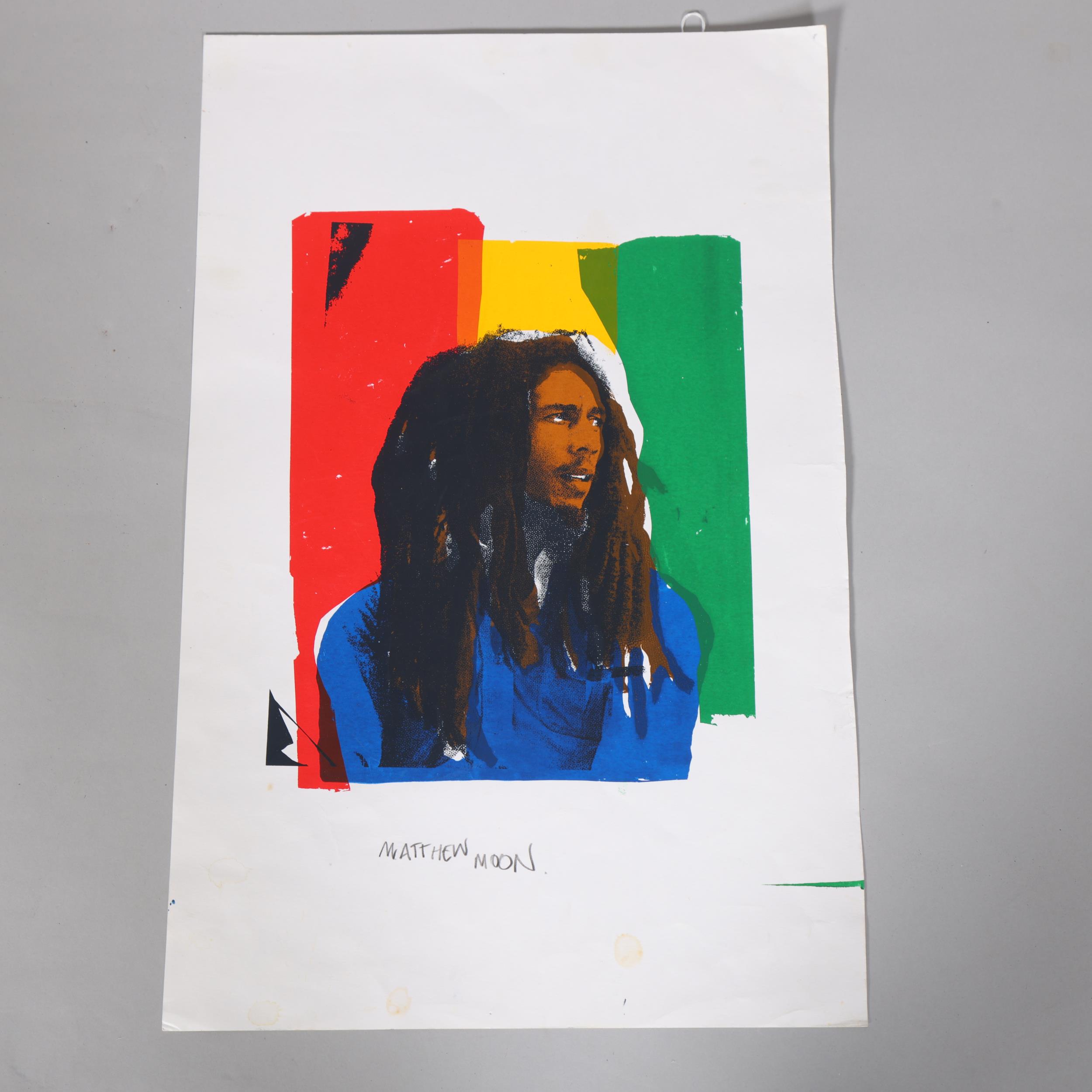 MATTHEW MOON, a screen print of Bob Marley, signed in pencil, 57 x36.5cm, unframed - Image 2 of 3