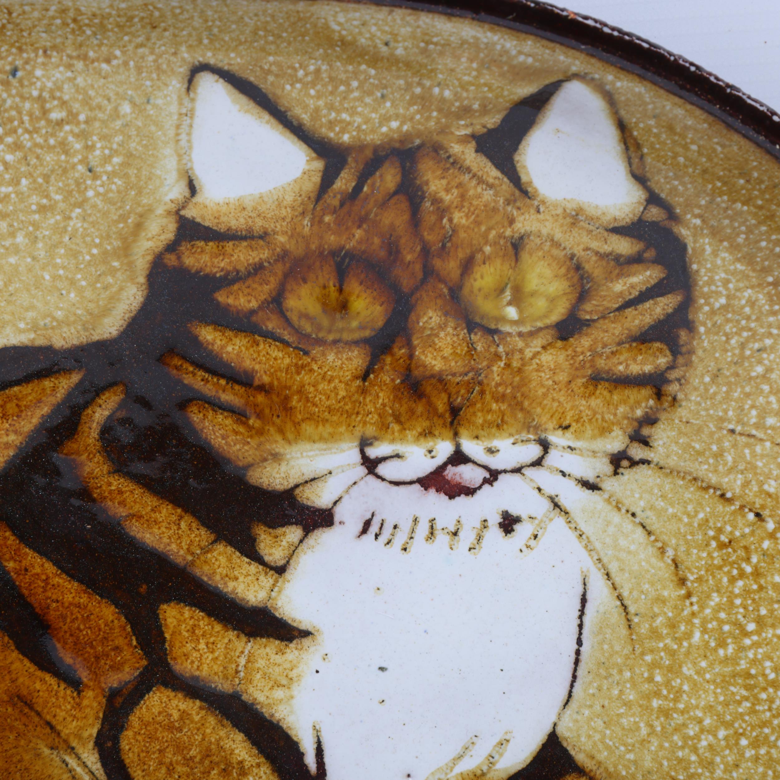 JOYCE MORGAN for Chelsea Pottery, a large footed dish with cat, can be wall hung, signed and - Image 2 of 3