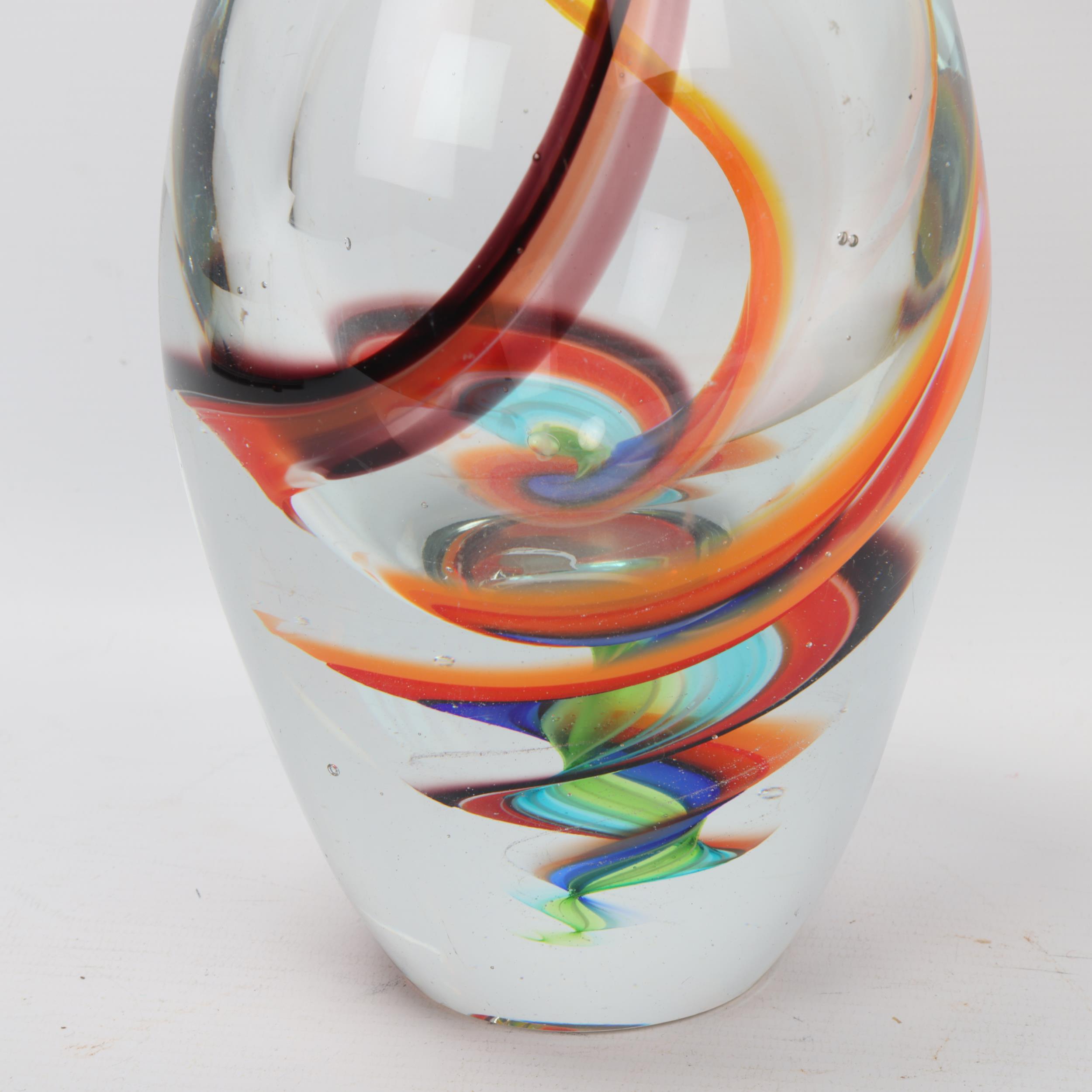 A heavy walled Murano glass vase, with multi-coloured swirl glass interior, height 22cm Interior - Image 2 of 3