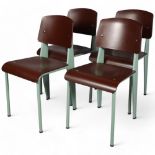 JEAN PROUVE - A set of four Vitra Standard SP chairs, marron seat on mint base, with maker's