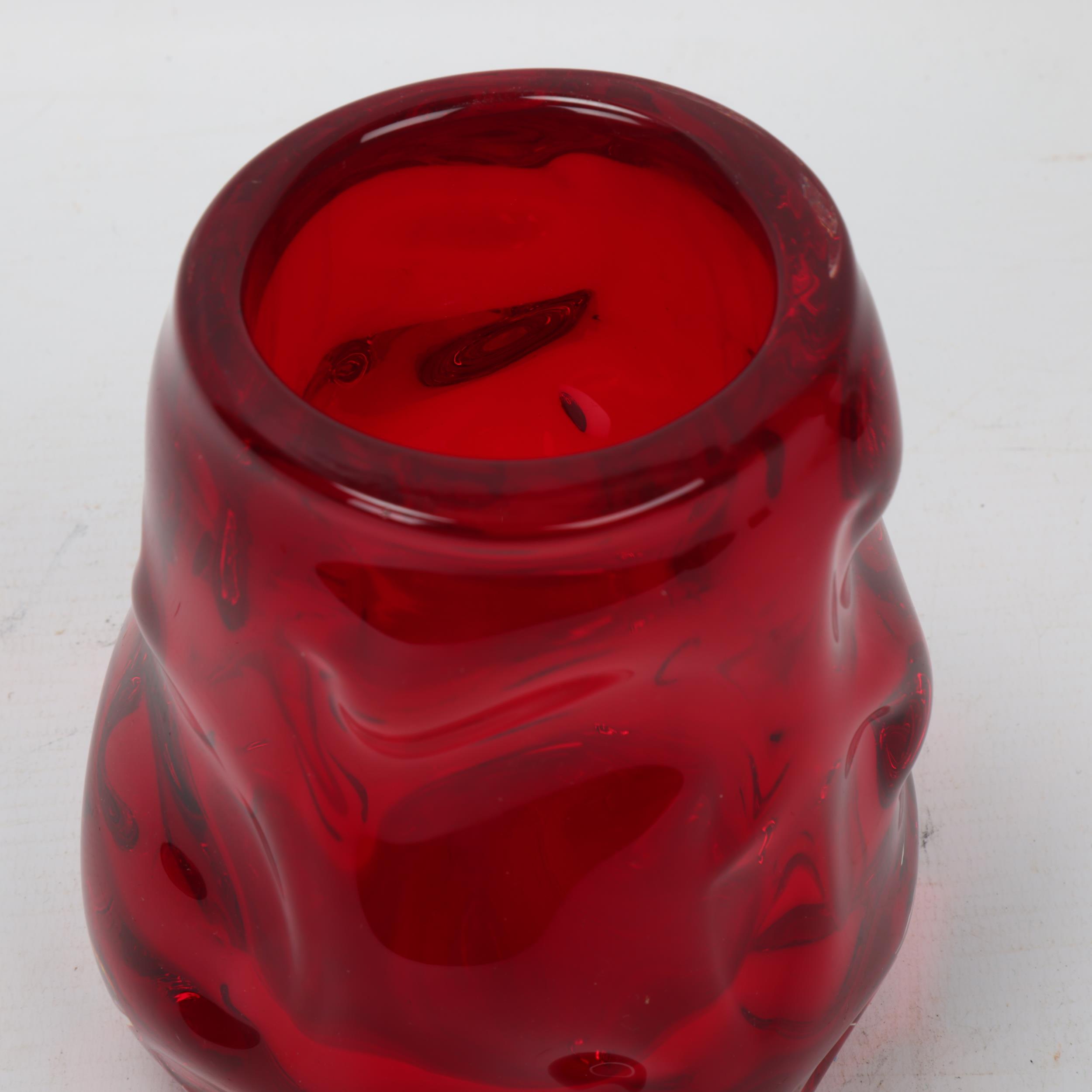 A Whitefriars squat design ruby red glass knobbly vase, pattern # 9608, height 13cm Good - Image 3 of 3