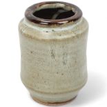 DAVID LEACH (1911-2005), Lowerdown Pottery, a tenmoku and grey glaze brushpot, DL and Lowerdown