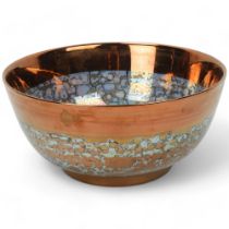 CAROLINE & STEPHEN ATKINSON-JONES, a slip-cast fruit bowl, with bronze lustre glaze, signed to base,