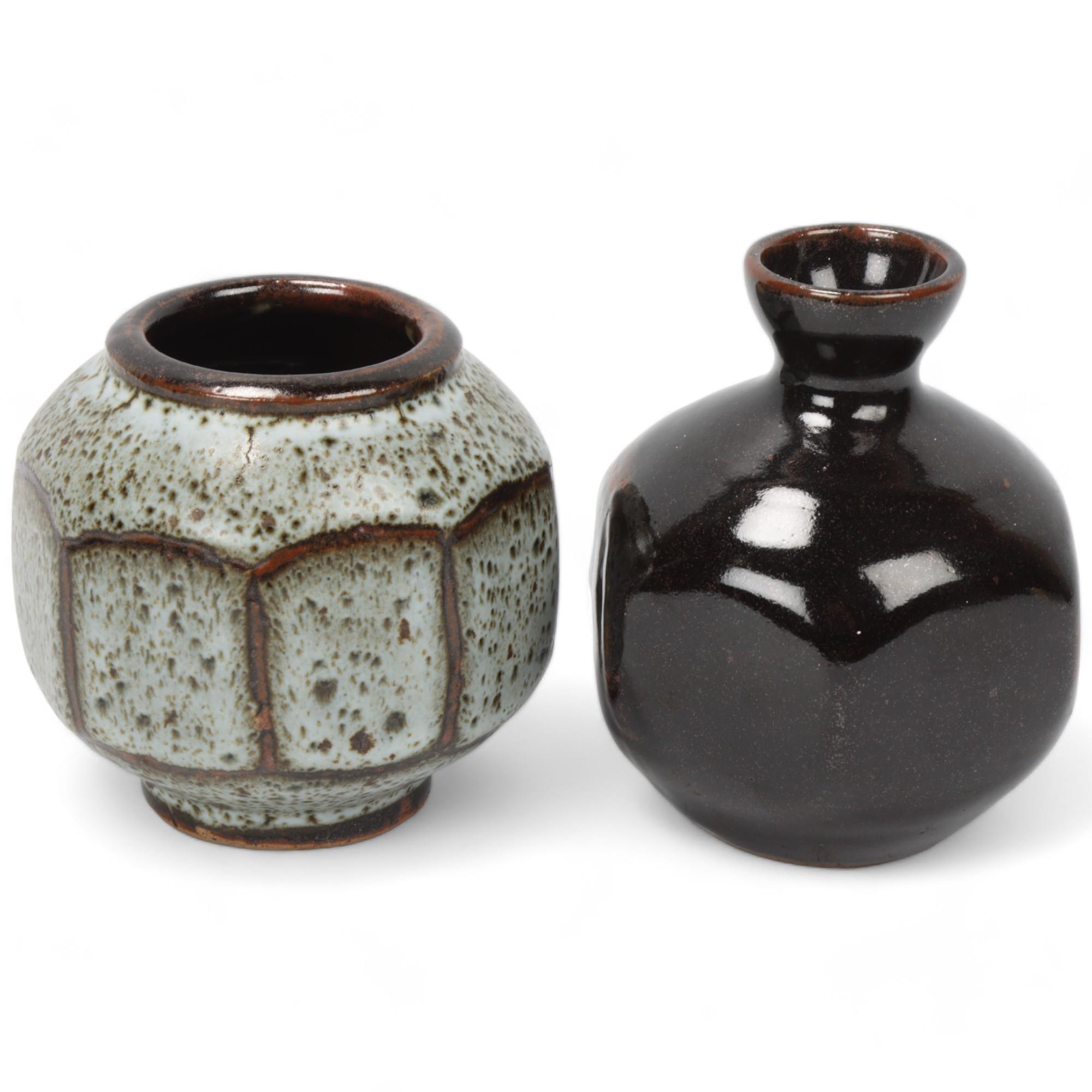 DAVID LEACH (1911-2005), two small facet cut studio pottery vases, both with makers marks to base,