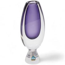 VICKE LINDSTRAND for Kosta, a 1958 designed violet bud vase on conical plinth Signed Kosta LH