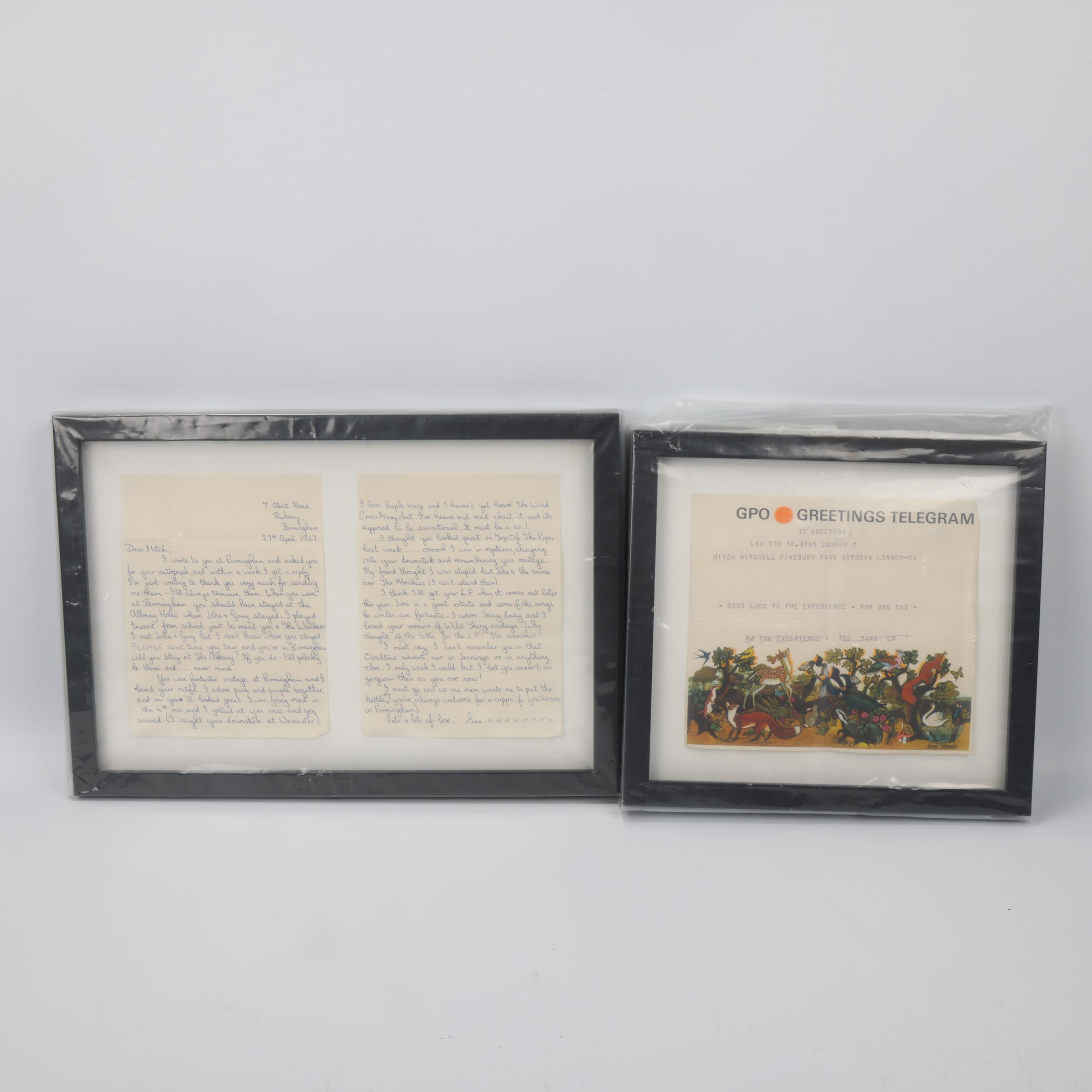 JIMI HENDRIX / MITCH MITCHELL INTEREST. Eight framed fan letters sent to Mitch Mitchell & Noel - Image 2 of 3