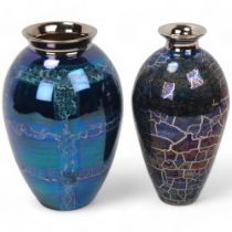 CAROLINE & STEPHEN ATKINSON-JONES, two slip-cast vases, with silver lustre glaze, signed to base,