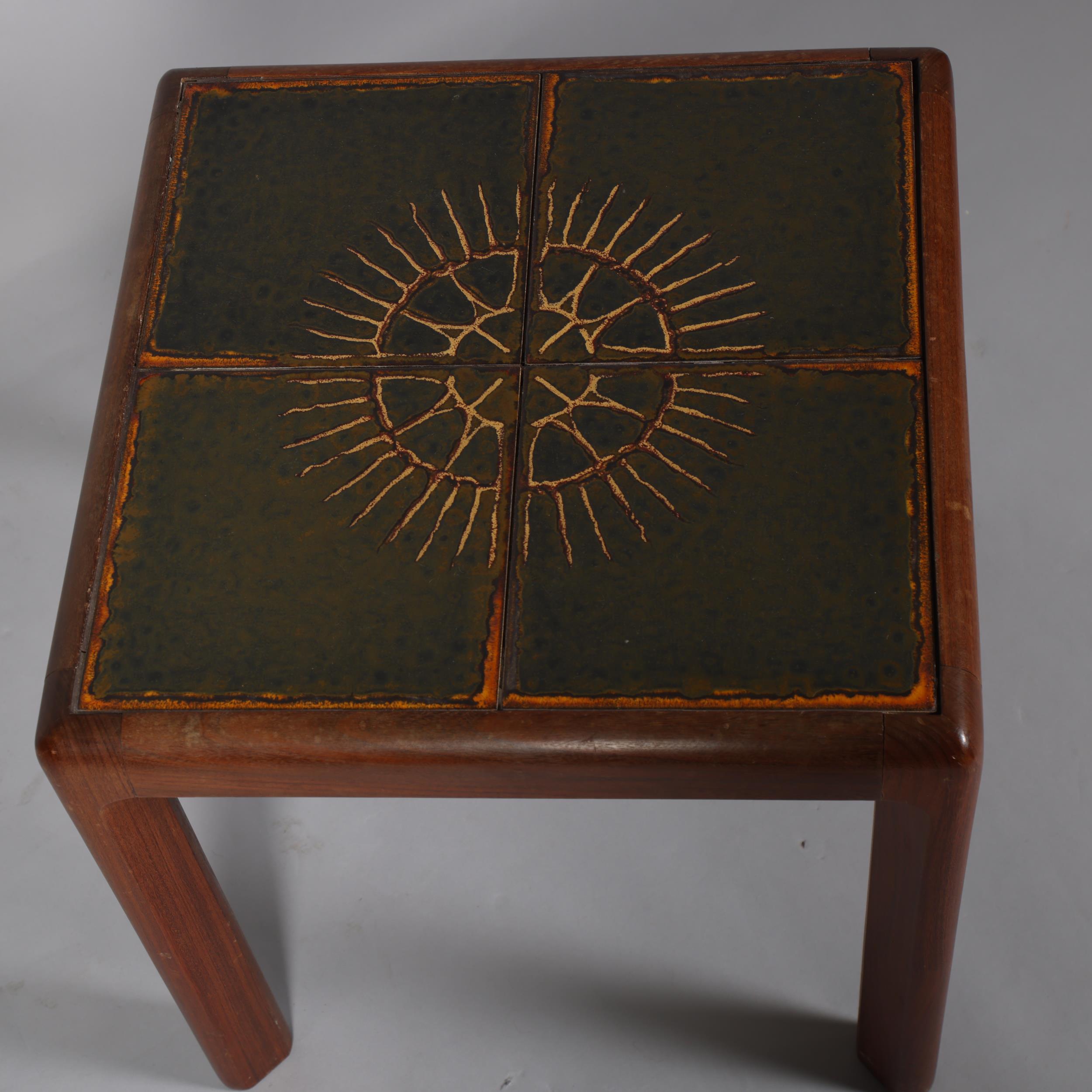 A mid 20th century teak and tile-top side table, height 44.5cm, top 44.5cm Sq Grout has perished - Image 2 of 3
