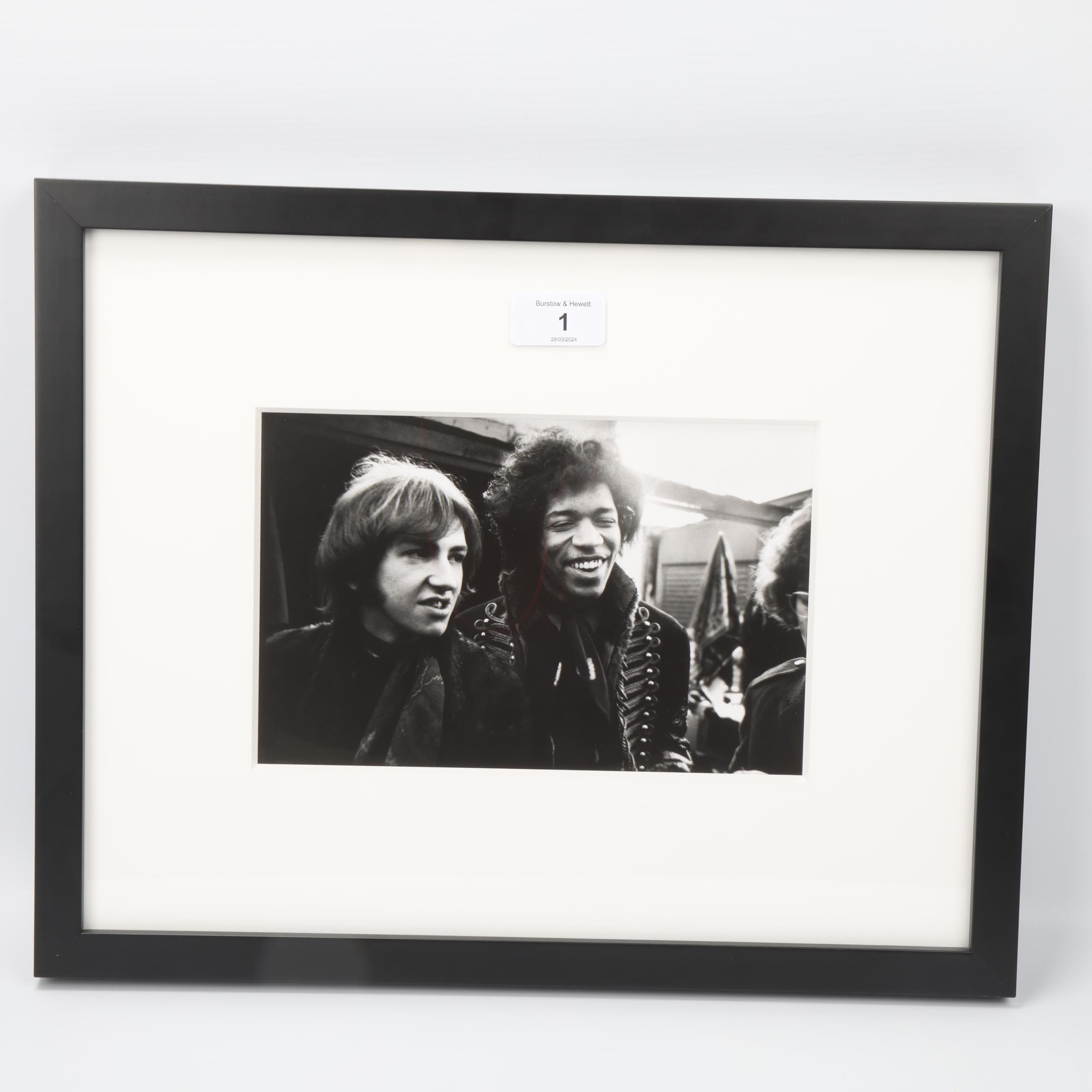 A framed photographic print of JIMI HENDRIX & MITCH MITCHELL in Paris, March 1967. Image size 22 x - Image 2 of 3