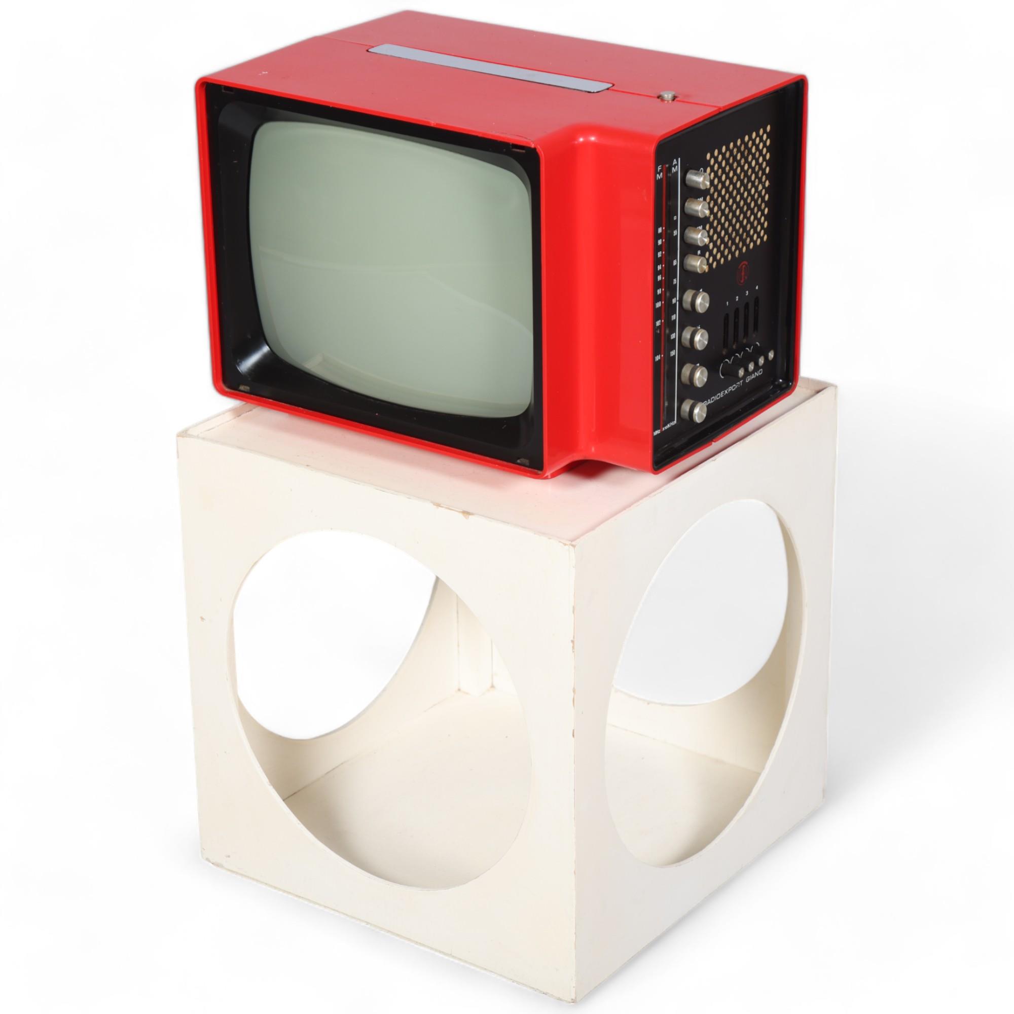 A 1970s' Radioexport Giano, Italian "Europhon" TV radio, red plastic casing, with a white plywood