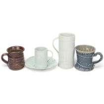 Four pieces of British studio pottery, a WALTER KEELER mug,