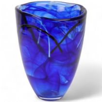ANNA EHRNER for Kosta Boda, a cobalt blue patterned glass vase, etched makers mark to base, height