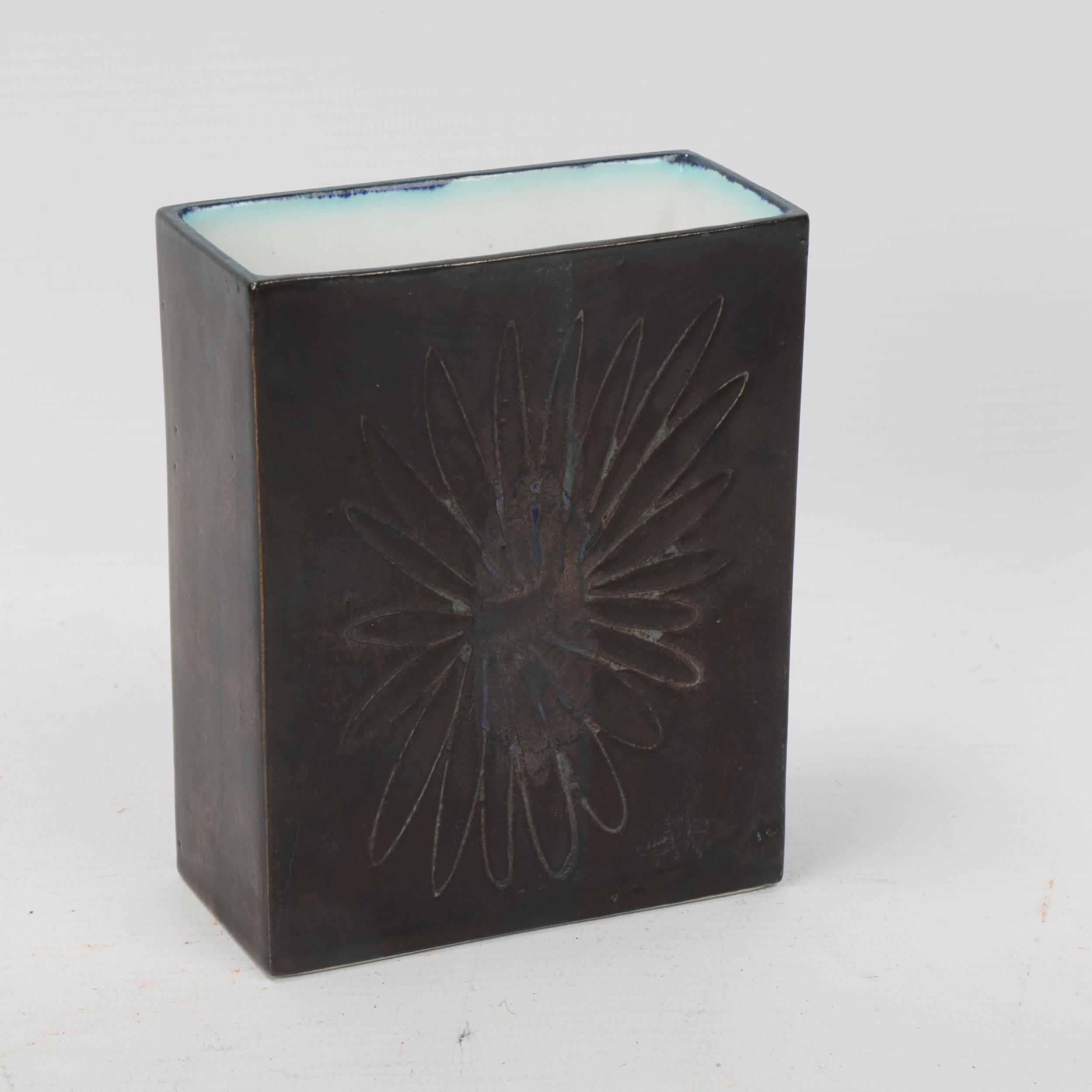 Troika, St Ives, an 1960's early slab vase, with manganese oxide glaze decorated with a wax resist - Image 2 of 3