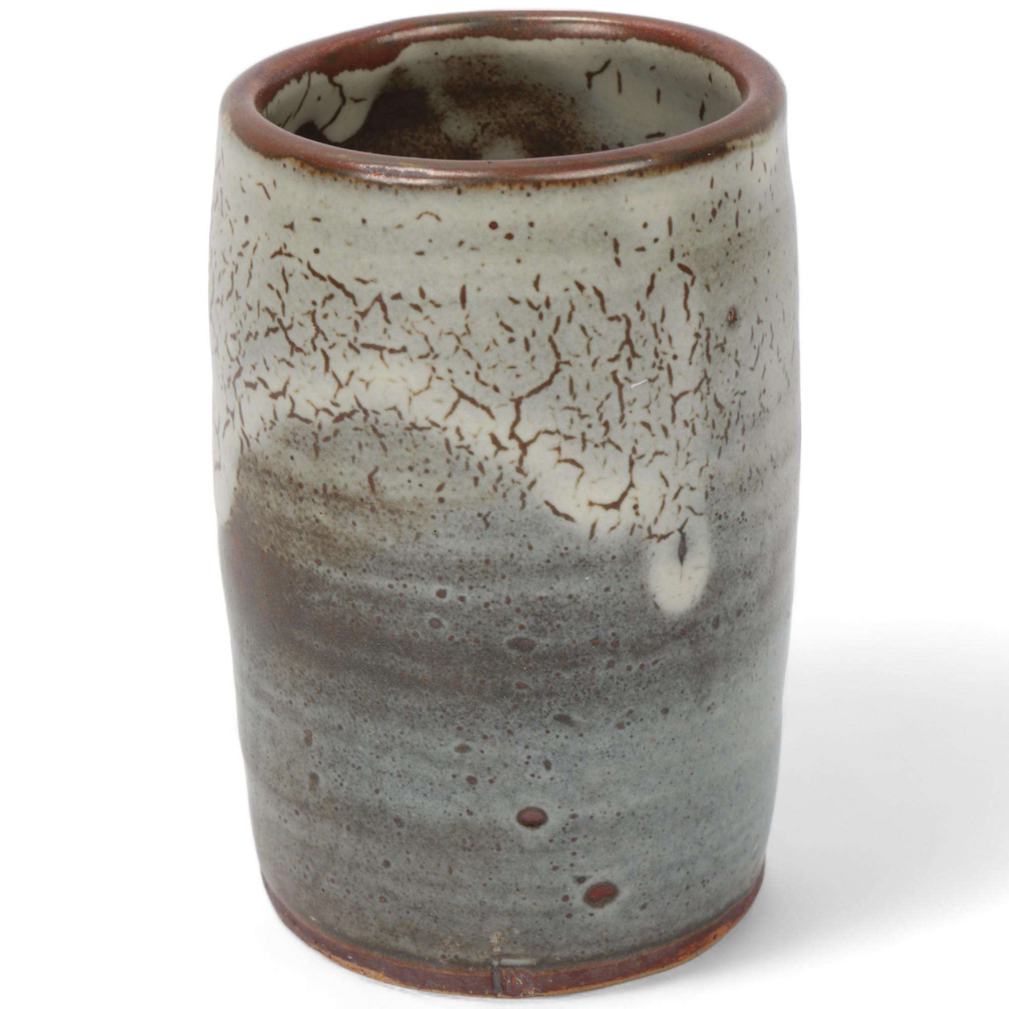 DAVID LEACH (1911-2005), a grey glazed cylinder vase, makers stamp to base, makers stamp to base,