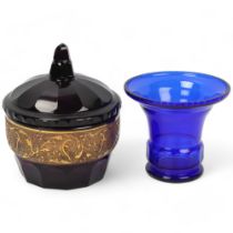 JOHANN OERTEL, a dark purple glass Bird of Paradise bowl and cover, with oroplastic frieze depicting