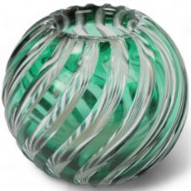ELIS BERGH for Kosta, a 1930s' globular vase, overlaid in green and cut in spiral pattern, signed