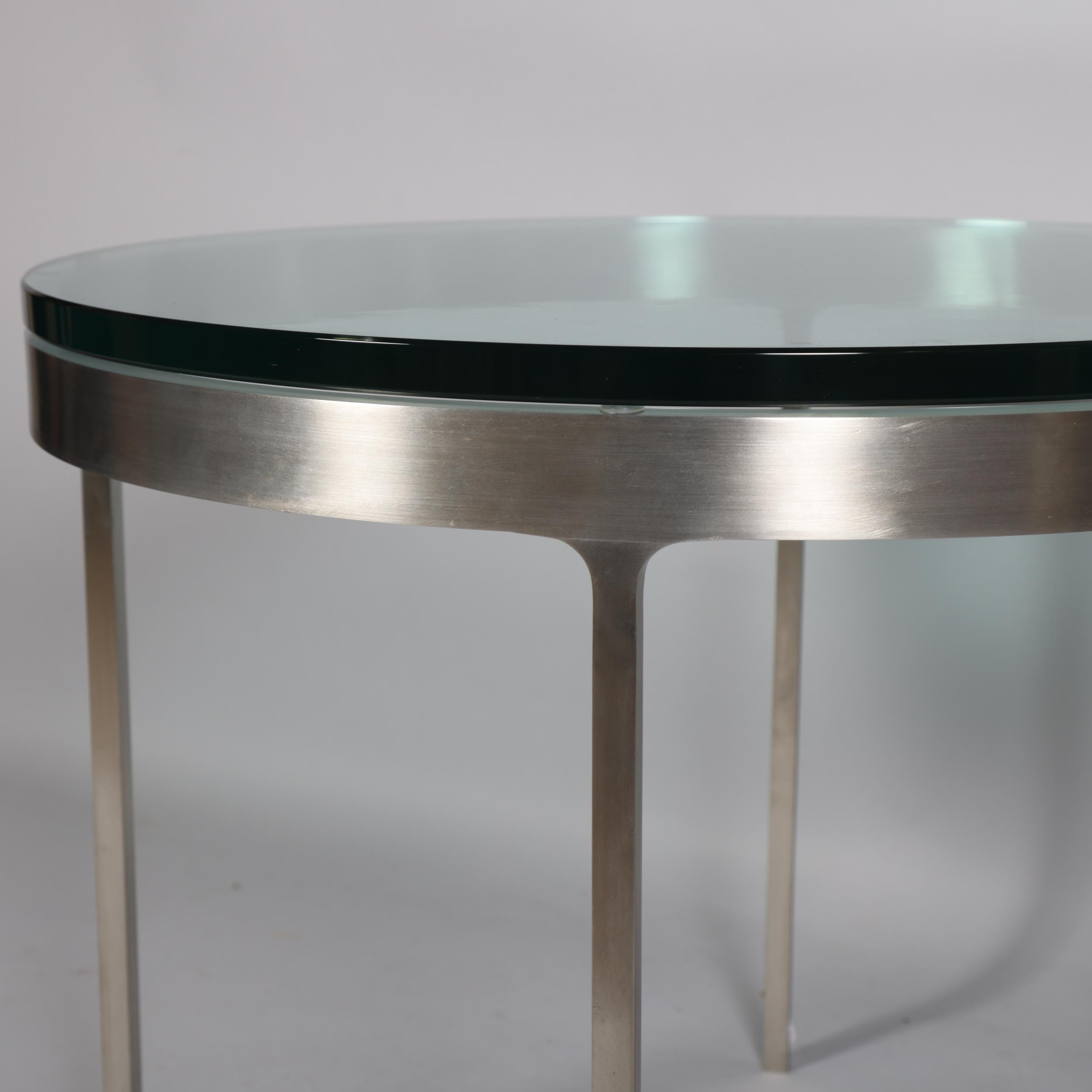 A Nicos Zographos T35 series coffee table, the thick glass top on brushed steel base ca 1980’s, - Image 3 of 3