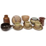 A collection of British studio pottery, including pieces by COLIN PEARSON, H M FRENCH, PETER