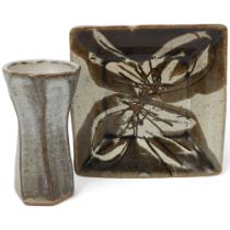 MARIANNE DE TREY (1913-2016), British, a square stoneware footed dish and faceted vase, both with