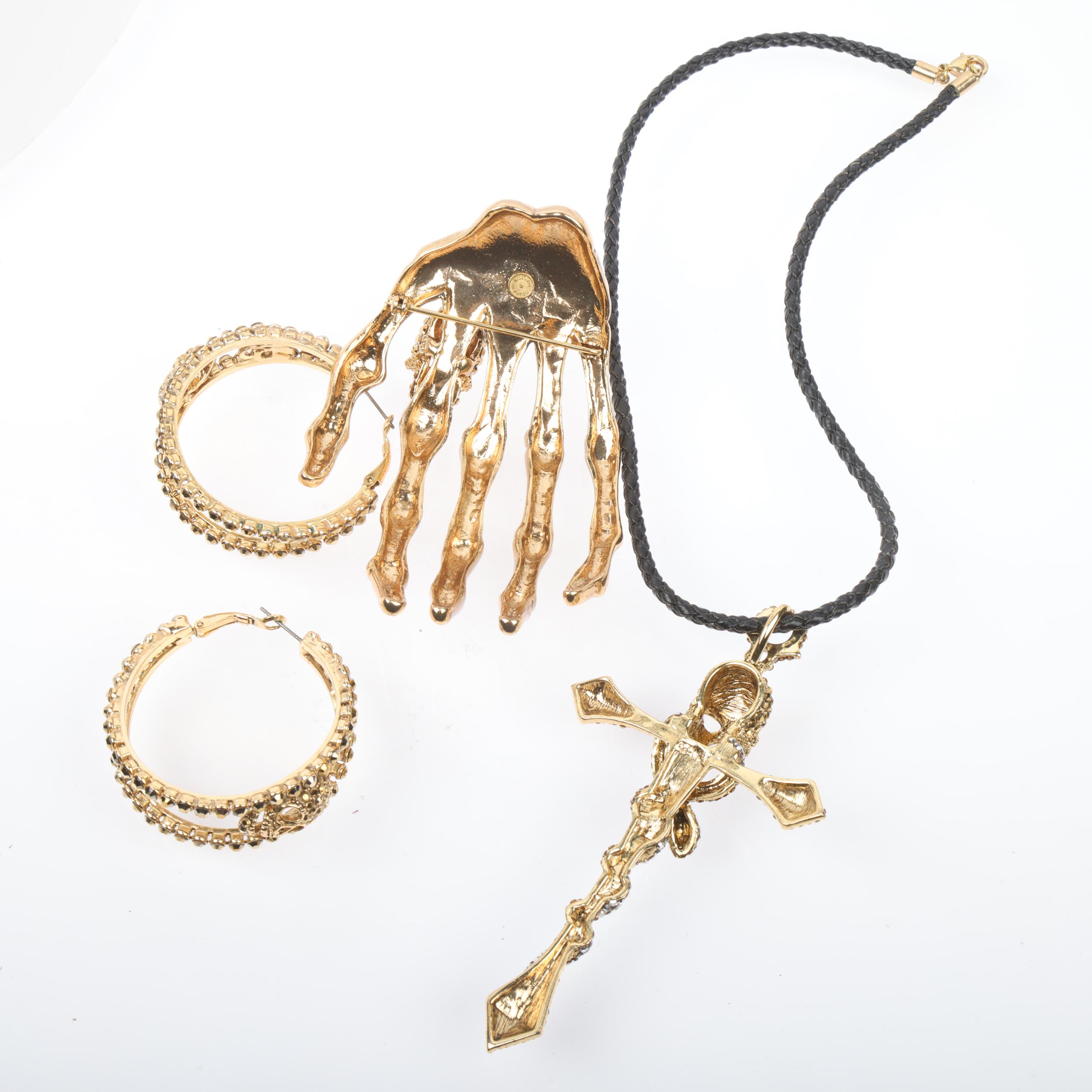BUTLER & WILSON - a Vintage gilt-metal rhinestone skull jewellery set, comprising snake cross - Image 3 of 3