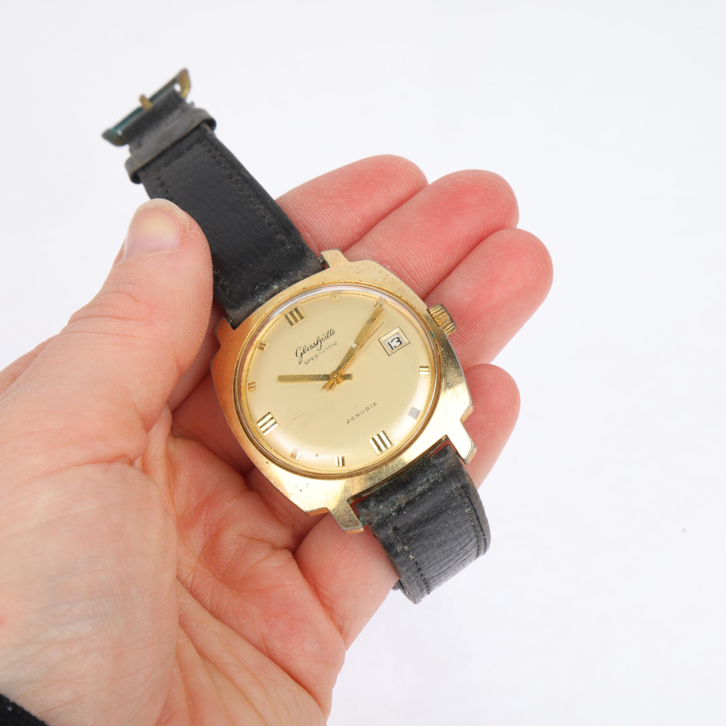 GLASHUTTE - a gold plated stainless steel Spezimatic automatic calendar wristwatch, circa 1960s, - Image 5 of 5