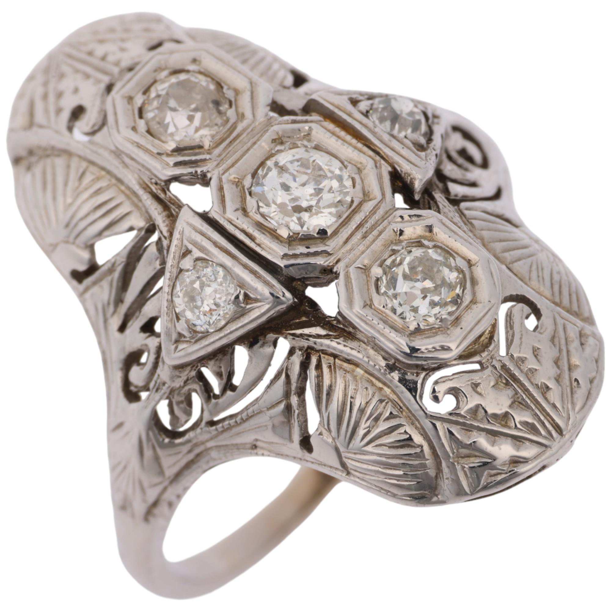 An Art Deco style 18ct white gold diamond panel cocktail ring, set with old European-cut diamonds - Image 2 of 4