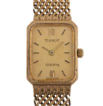 TISSOT - a lady's 9ct gold quartz bracelet watch, circa 1980s, champagne dial with baton hour