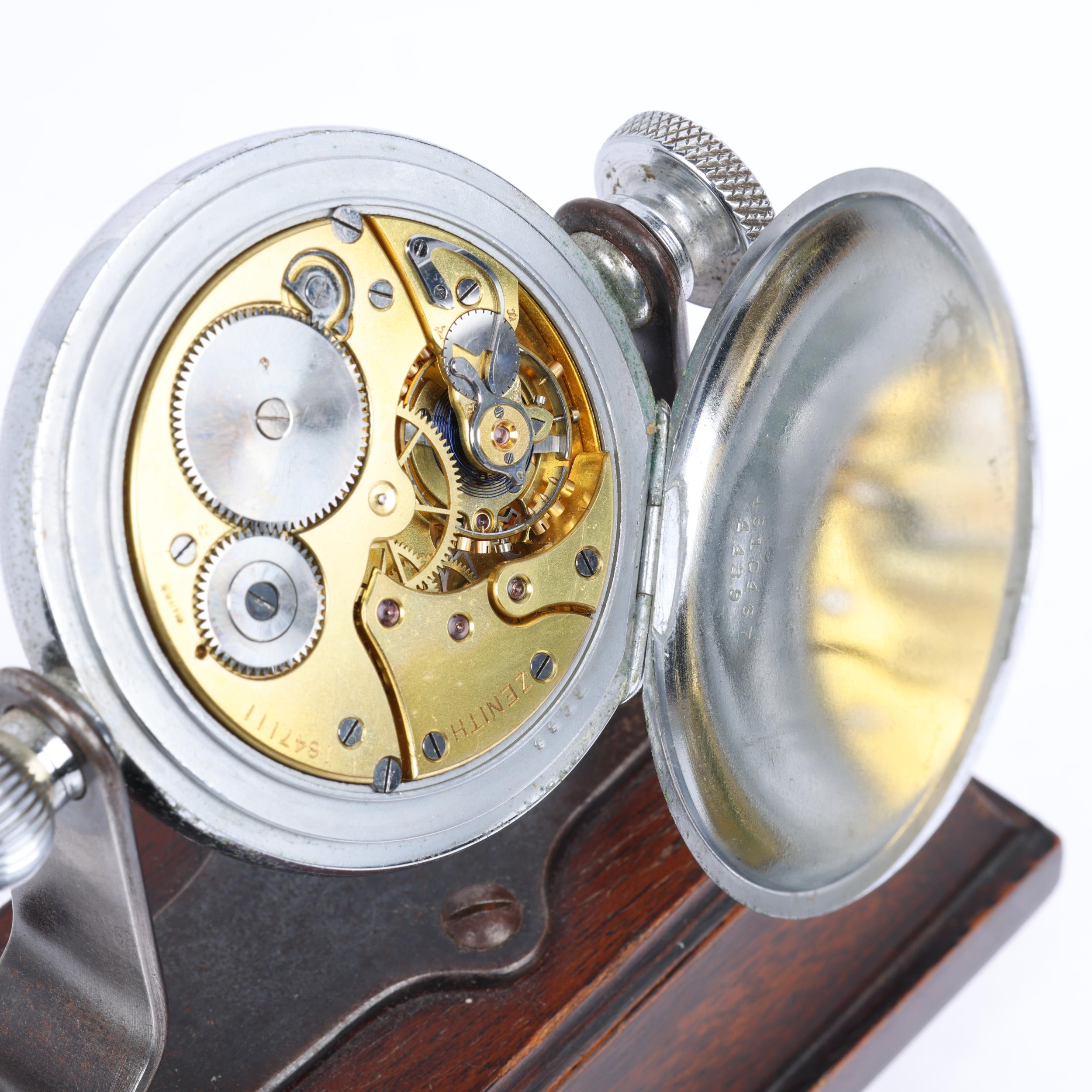 ZENITH - an early 20th century nickel-cased open-face keyless dashboard/office pocket watch, white - Image 3 of 5