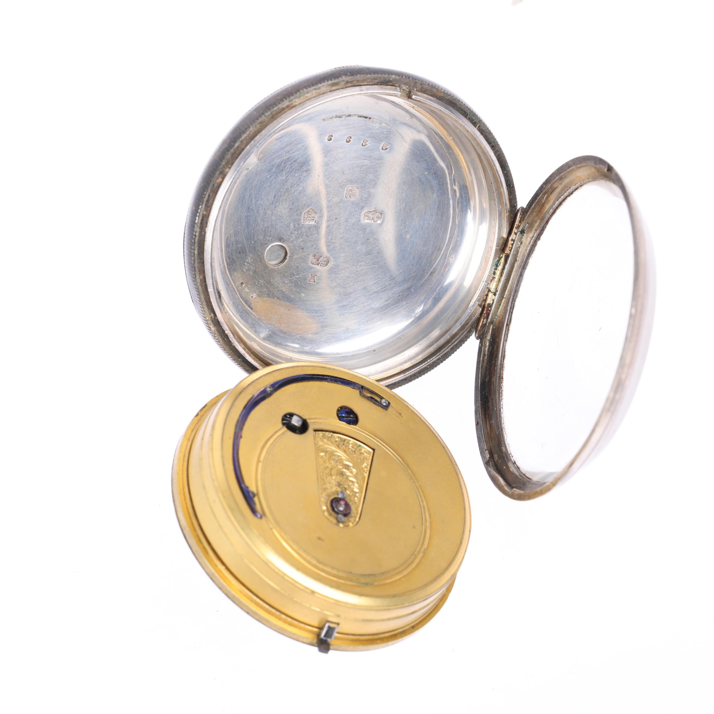 A 19th century silver-cased open-face key-wind pocket watch, by J Norbury of Liverpool, white enamel - Image 4 of 5