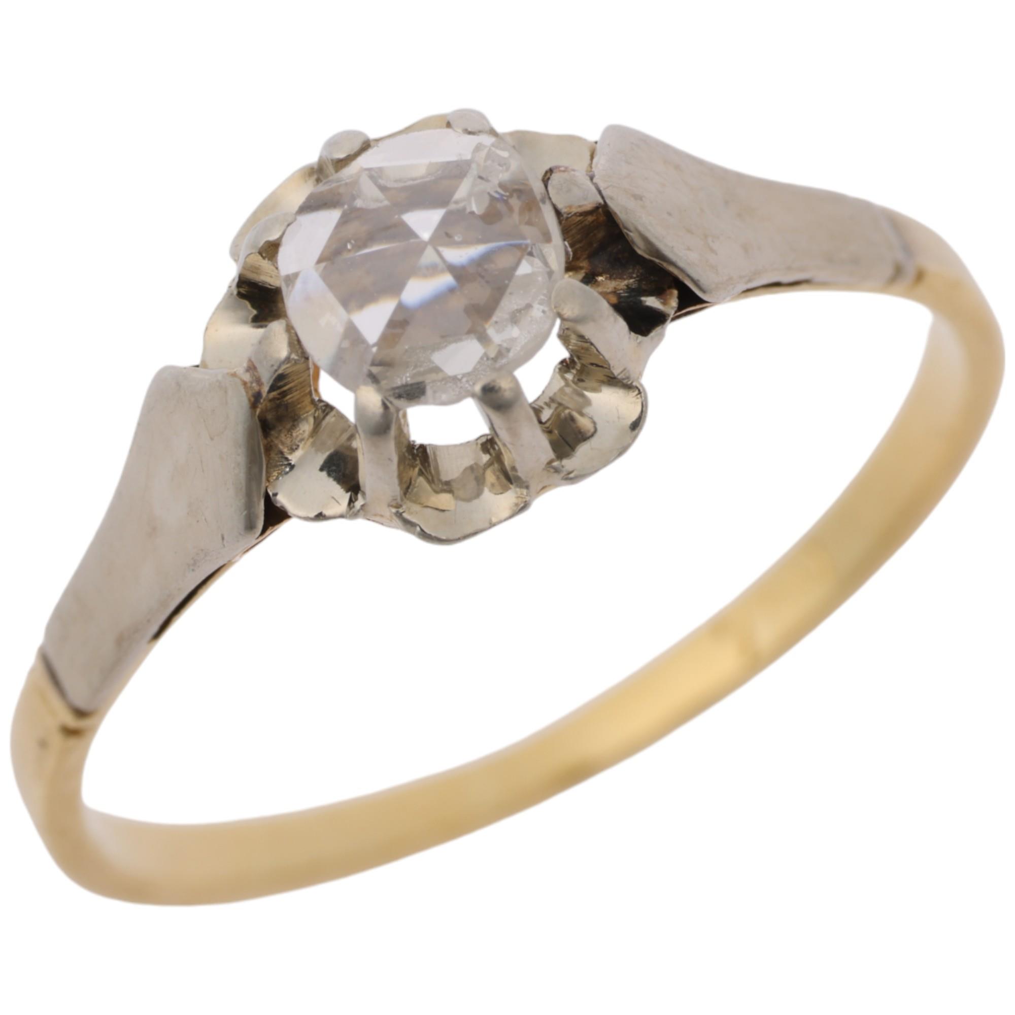 An Art Deco 18ct gold solitaire diamond ring, claw set with rose-cut diamond, diamond measures - Image 2 of 4