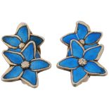 A pair of Danish stylised silver-gilt blue enamel flowerhead clip-on earrings, no maker, 23.2mm, 7.