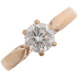 An 18ct gold 1.13ct solitaire diamond ring, claw set with modern round brilliant-cut diamond, colour
