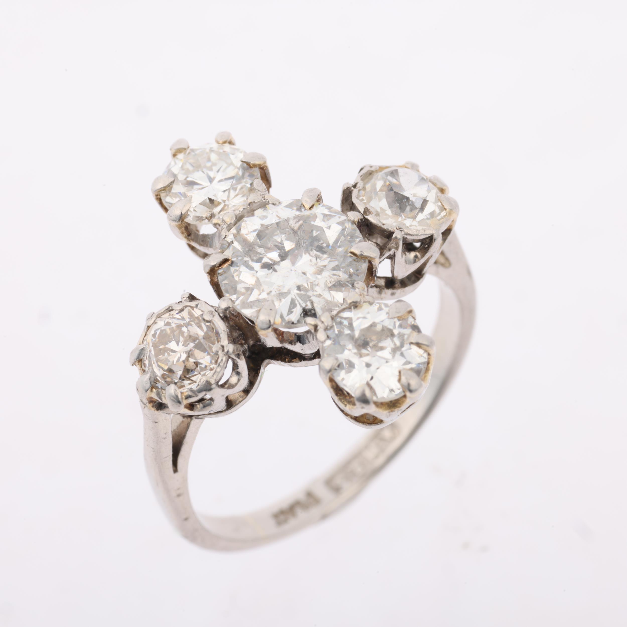 An Edwardian platinum diamond cruciform ring, maker AH&S, set with old European and modern round - Image 2 of 4