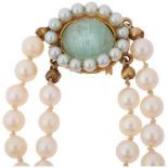 A Swedish double-strand graduated pearl bead necklace, maker AEN, circa 1964, with 18ct gold cats