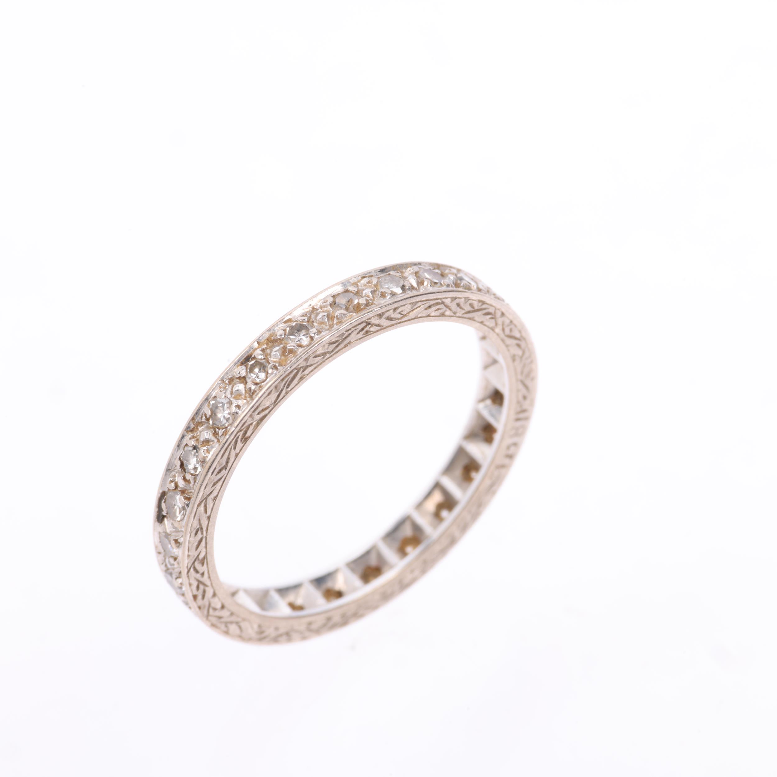 An Art Deco 18ct white gold diamond full eternity band ring, millegrain set with eight-cut - Image 2 of 4