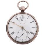 A 19th century silver-cased open-face key-wind pocket watch, by J Norbury of Liverpool, white enamel