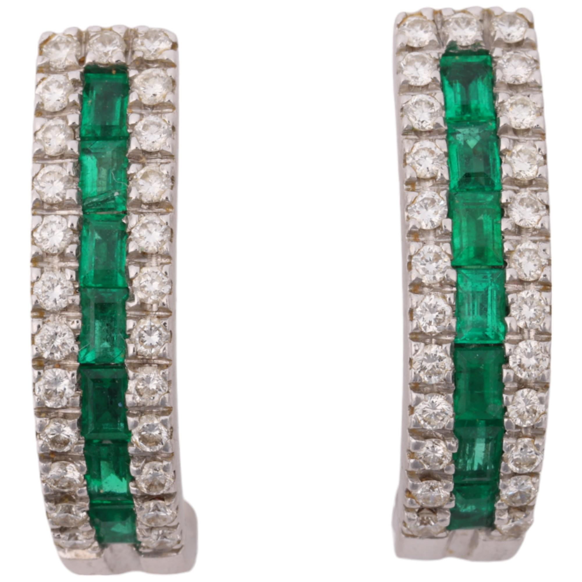 MASSIMO RAITERI - a pair of 18ct white gold emerald and diamond half hoop earrings, with stud