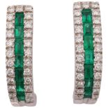 MASSIMO RAITERI - a pair of 18ct white gold emerald and diamond half hoop earrings, with stud