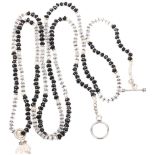 A long single-strand sterling silver black onyx pearl and topaz bead sautoir necklace, with pearl