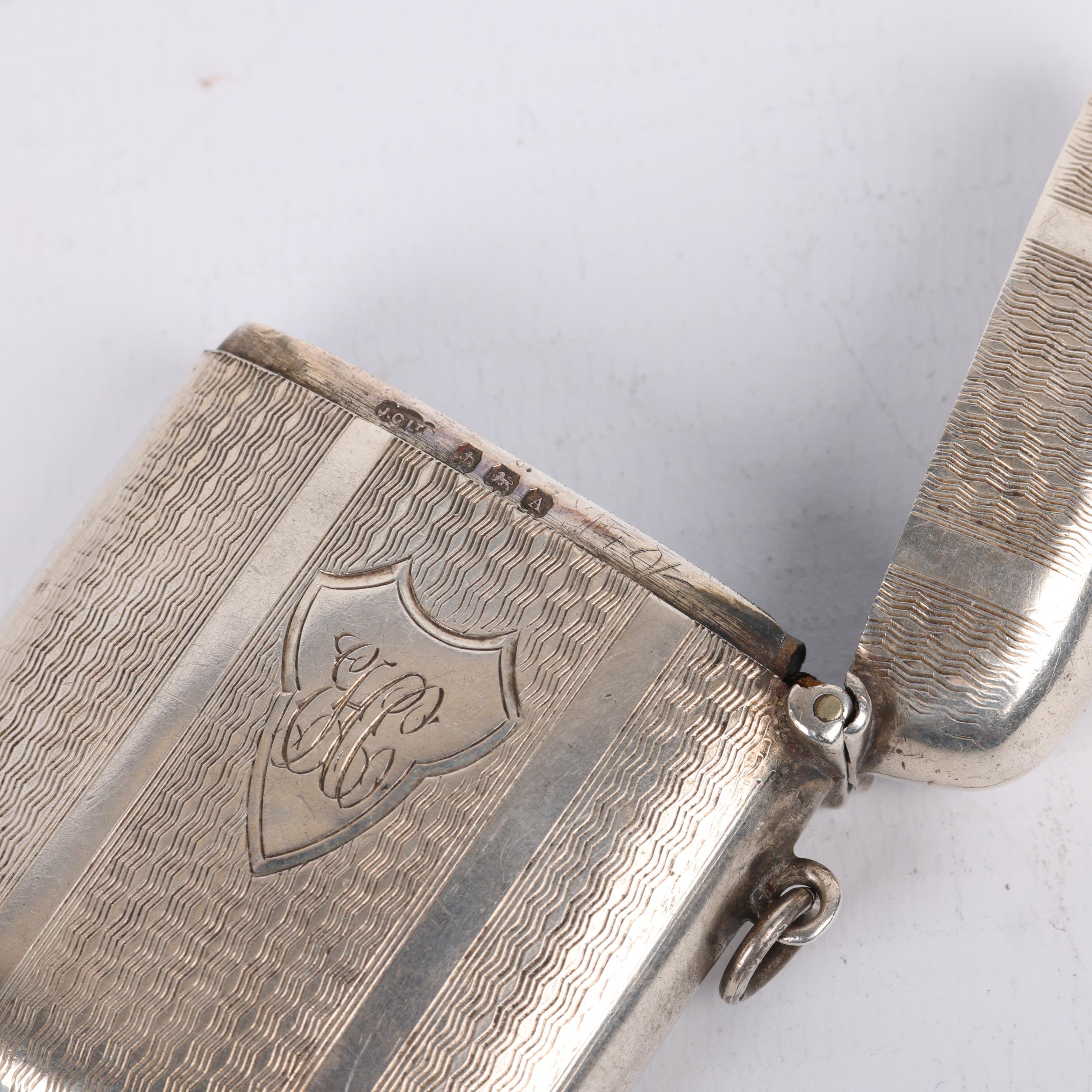 A George V curved silver Vesta case, Joseph Gloster Ltd, Birmingham 1925, rectangular form with - Image 2 of 3